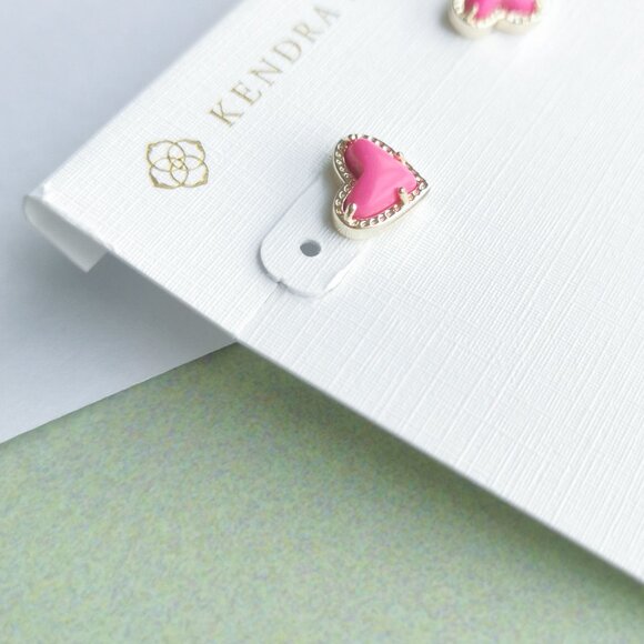 Kendra Scott Ari Heart Neon Pink Stud Earrings - Gold - Picture 3 of 3